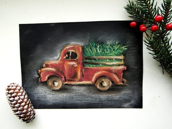 Елка сухой пастелью