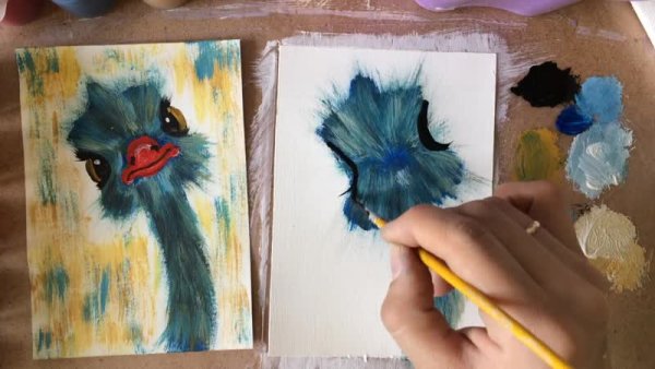 Страус гуашью для детей