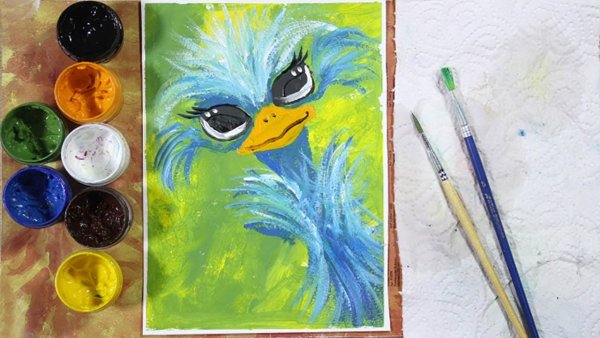 Страус гуашью