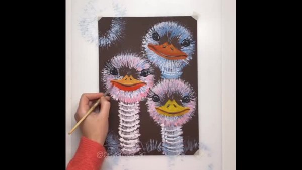 Рисование страуса фломастерами