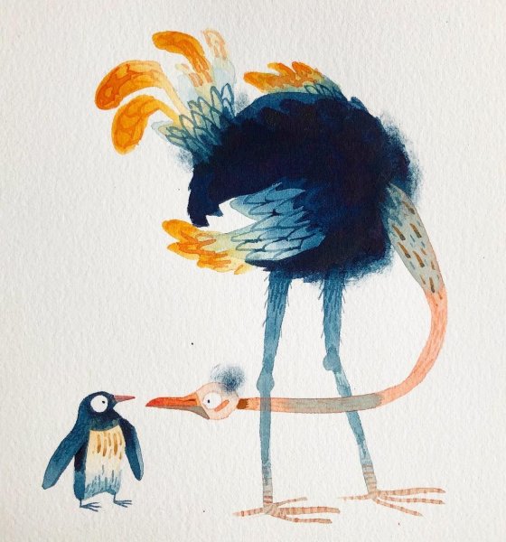 Страус фломастерами