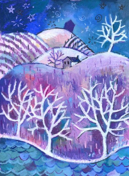 Северное сияние масляной пастелью