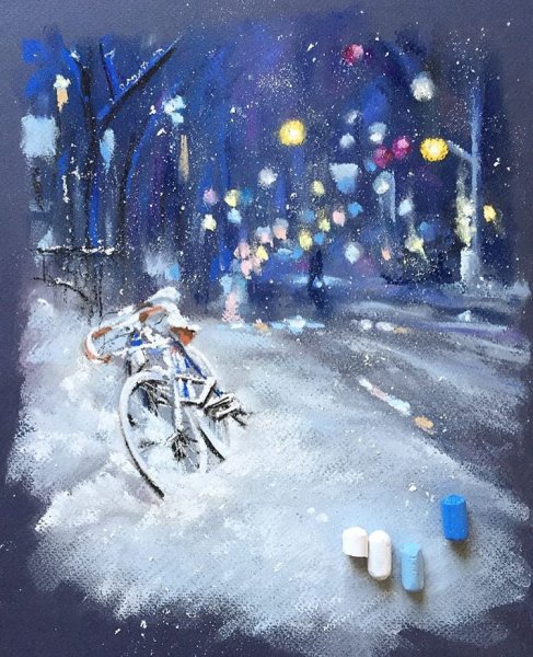 Рисование восковыми мелками зима