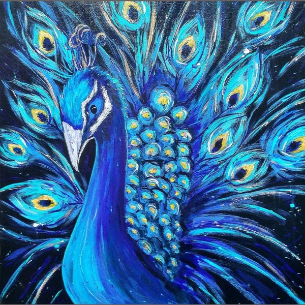 Павлин пастелью