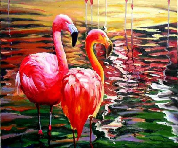 Фламинго акриловыми красками