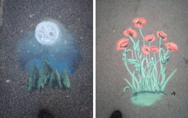 Рисунки мелом на бумаге