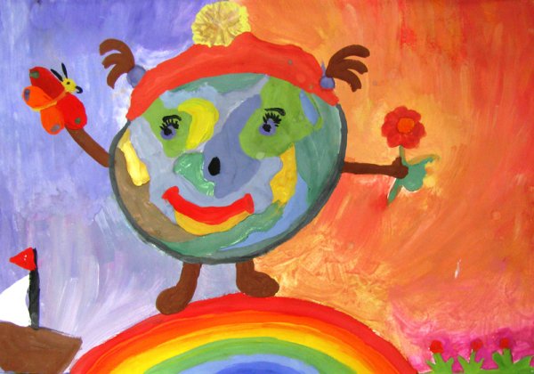 Рисуем планету земля гуашью