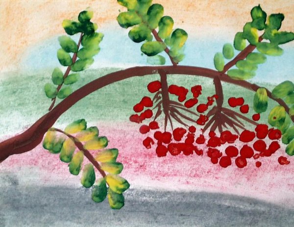 Зимняя ветка гуашью