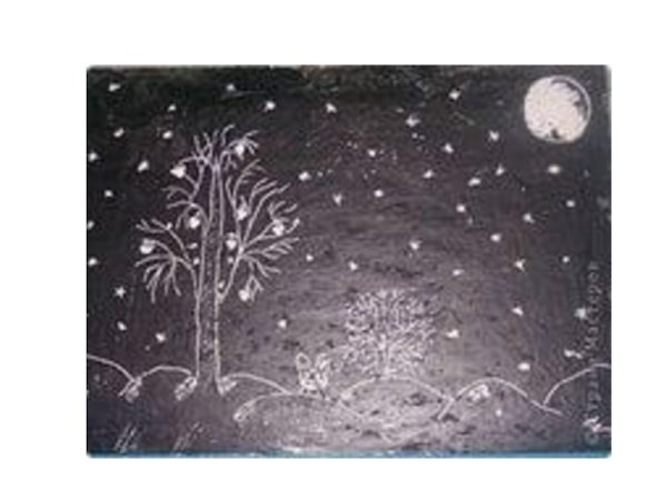 Зима в технике граттаж