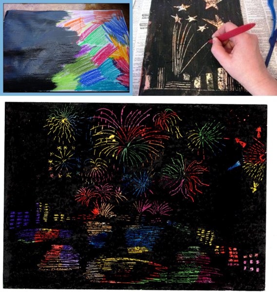 Техника рисования граттаж салют