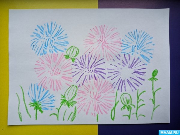 Астры восковыми мелками