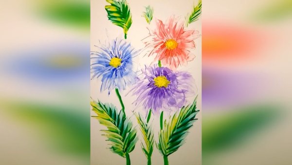 Рисование цветов восковыми мелками и акварелью