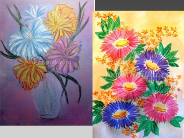 Астры восковыми мелками