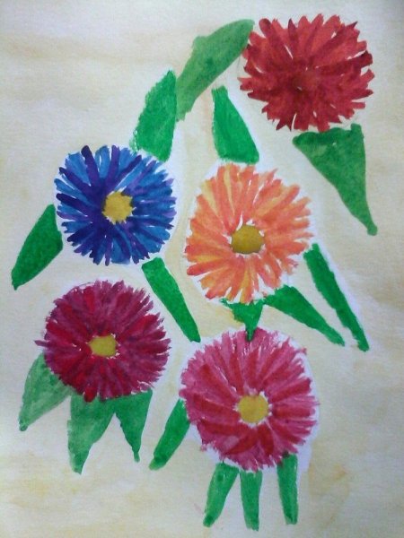 Астры восковыми мелками