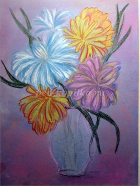 Рисование восковыми мелками и акварелью цветы