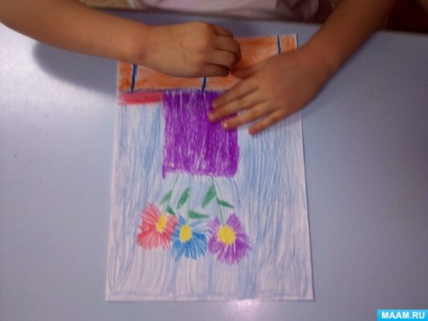 Восковые мелки и акварель цветы