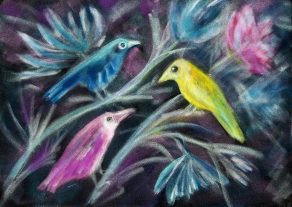 Экзотическая птица пастелью