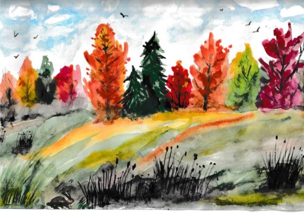 Рисование осенний лес