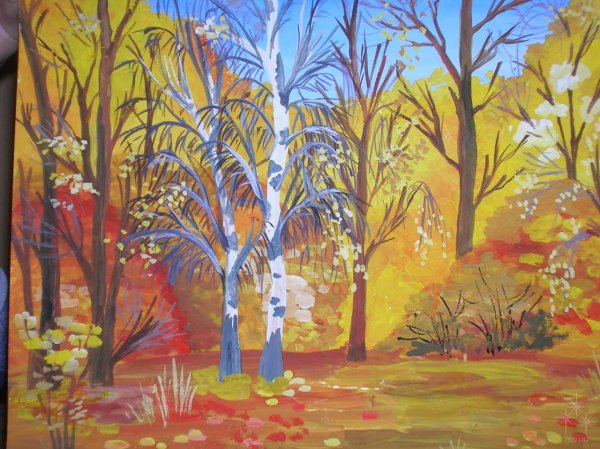 Лес красками для детей