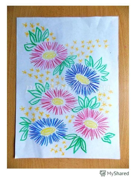 Рисование цветов восковыми мелками и акварелью