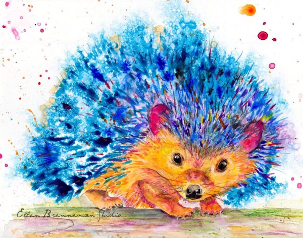 Ежик акварель
