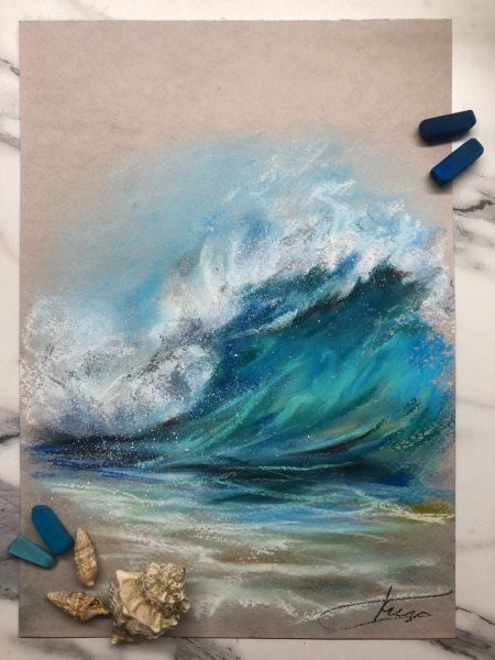 Морской пейзаж пастелью