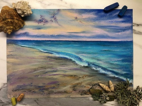 Морской пейзаж сухой пастелью