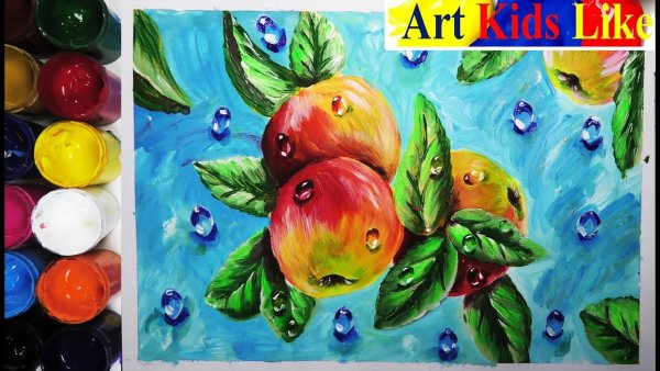 Яблоко красками для детей