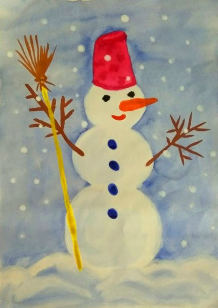 Снеговик гуашью