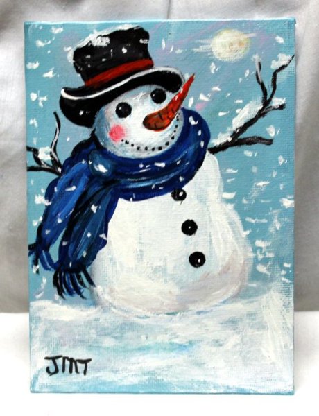 Снеговик акварелью для детей