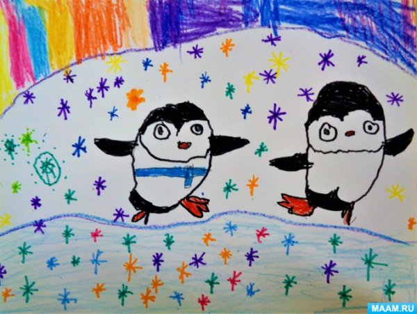 Пингвины мелками