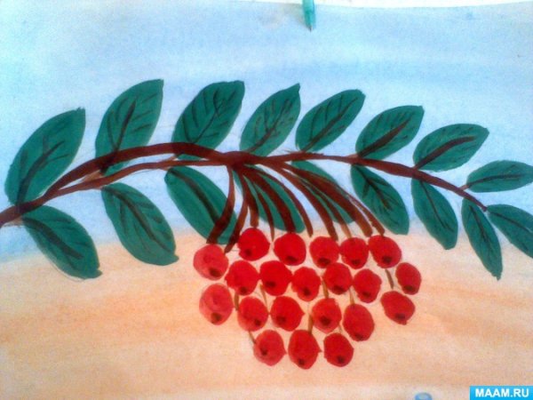 Кисть Рябинки гроздь Калинки рисование