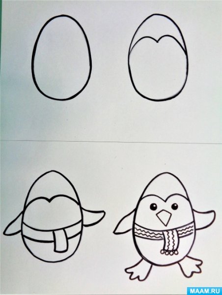 Пингвин рисунок мелками