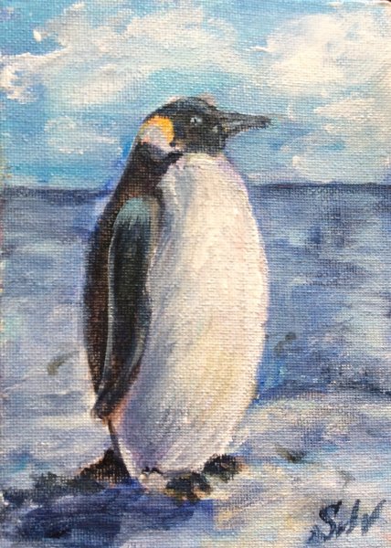 Пингвиненок акварелью