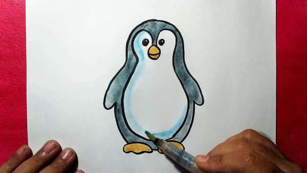 Пингвин цветными карандашами