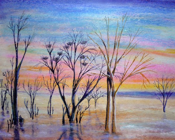 Пейзаж пастелью для детей