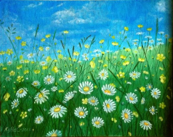 Рисование ромашек гуашью