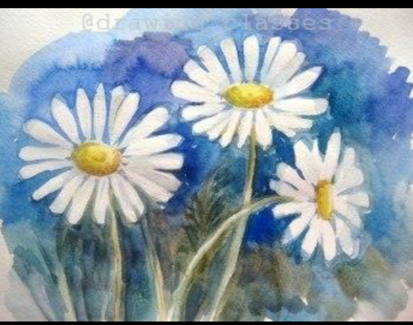 Ромашка с Божьей коровкой акварелью