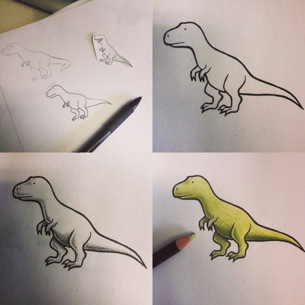Тату динозавр маленький эскизы