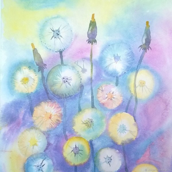 Одуванчики акварелью