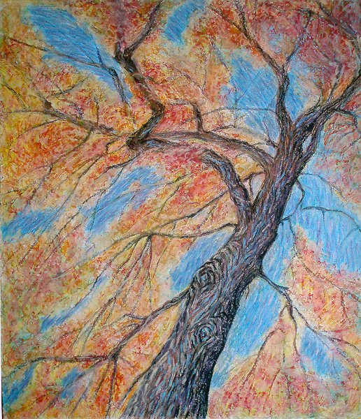 Дерево масляной пастелью
