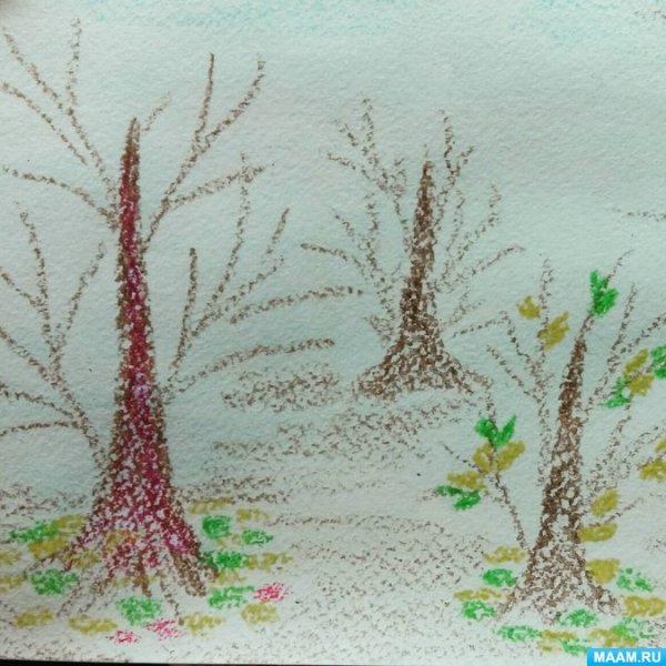 Рисование восковыми мелками осень старшая группа