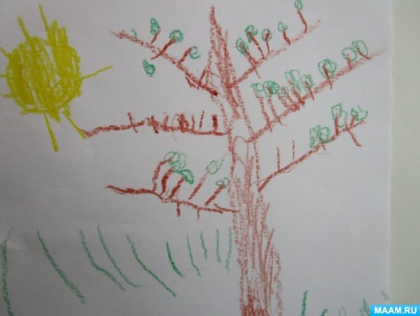 Нетрадиционное рисование дерева восковыми мелками