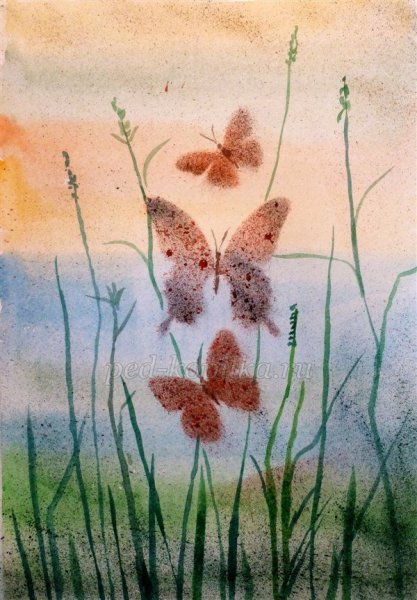 Рисование бабочек цветными карандашами