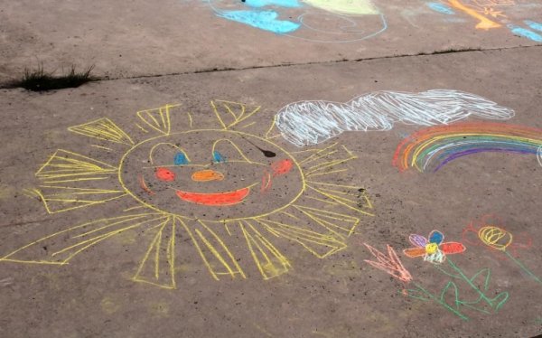 Рисование мелками на асфальте в младшей группе