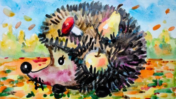 Ежик гуашью для детей