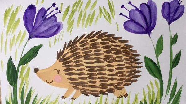 Ежик красками для детей