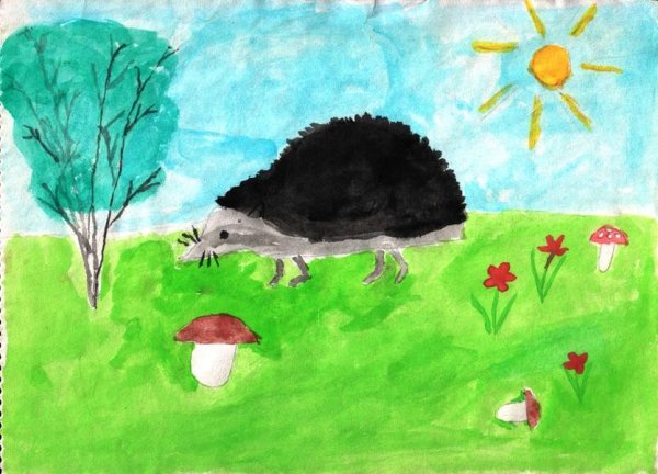 Рисование для детей Ежик красками