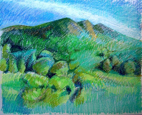 Пейзаж цветными карандашами легкий
