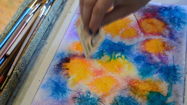 Пейзаж масляными мелками зимний